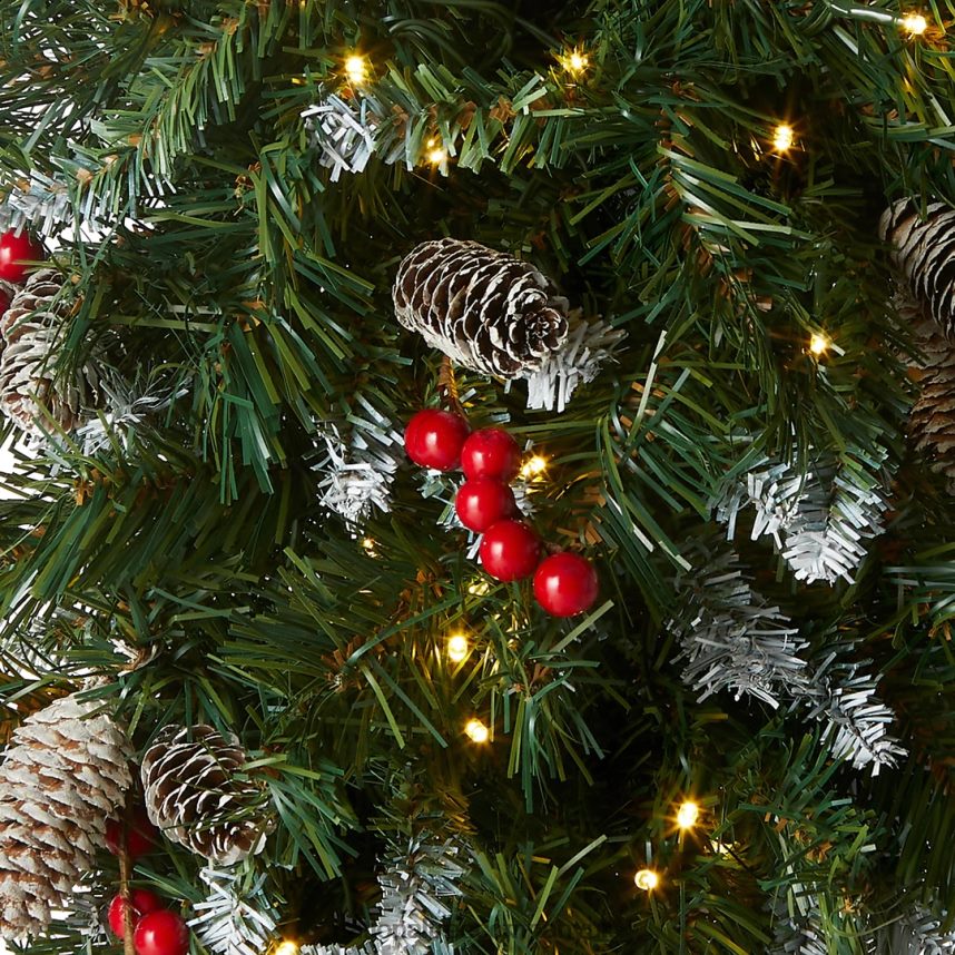 Greenery | National Tree Company Pre-Lit Artificial Christmas Teardrop Green Frosted Berry White Lights Decorated with Pine Cones Berry Clusters Frosted Branches Christmas Collection 36 Inches